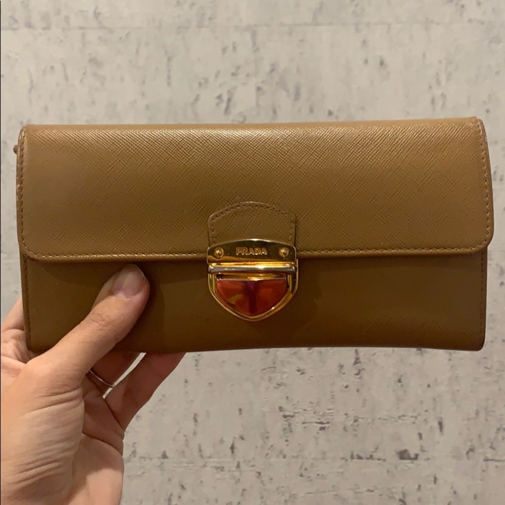 Prada Tan Wallet / Clutch w/ gold clasp (used)